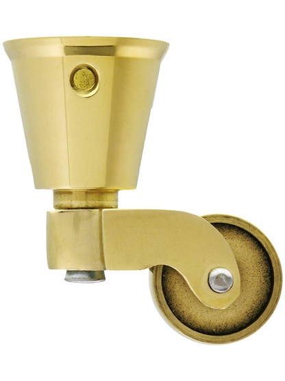 Solid Brass Round-Cup Caster with 1 inch Brass Wheel in Unlacquered Brass.